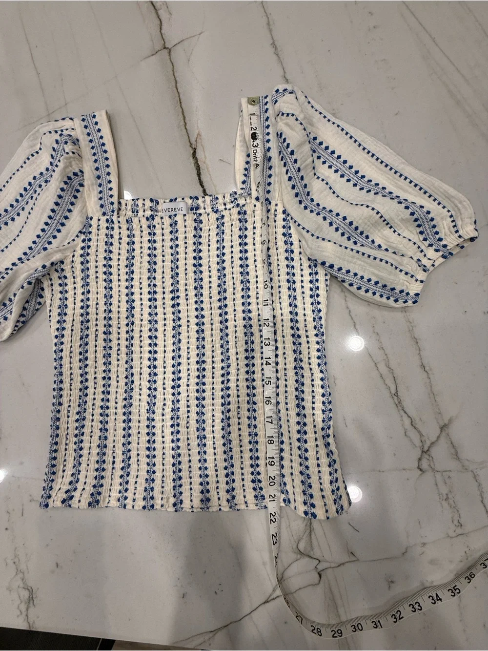 Evereve Cream Top with Blue Stripe & Dot Print - Picture 7 of 7